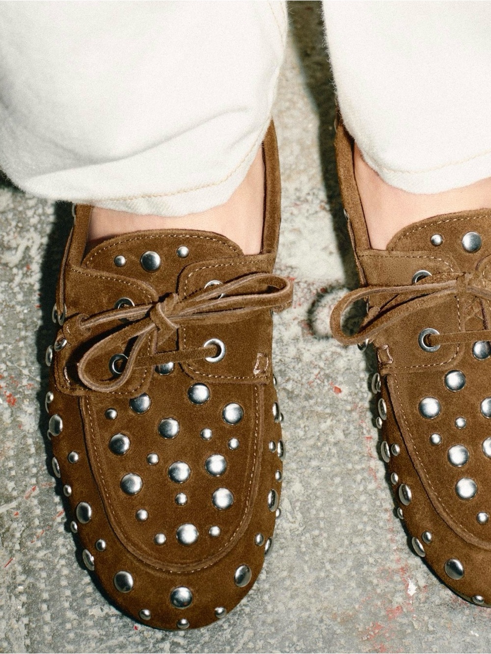 NWOT ZARA Studded Suede Deck Shoes, Size 38